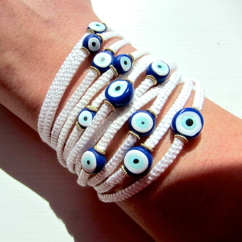 Handmade Clay Bead Evil Eye Macrame Bracelet - Picture 3 of 6